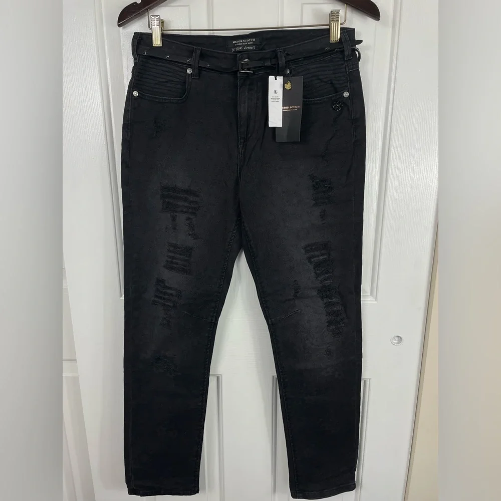 NWT $189 Maison Scotch 27 Jeans Mademoiselle Taped Leg Pants Distressed Women’s - Picture 1 of 16